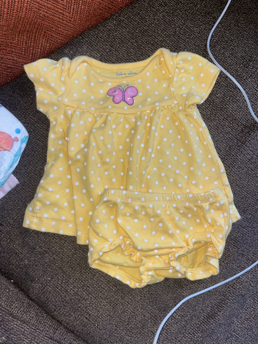 GAP Yellow Polka Dot Baby Matching Set with Pink Butterfly